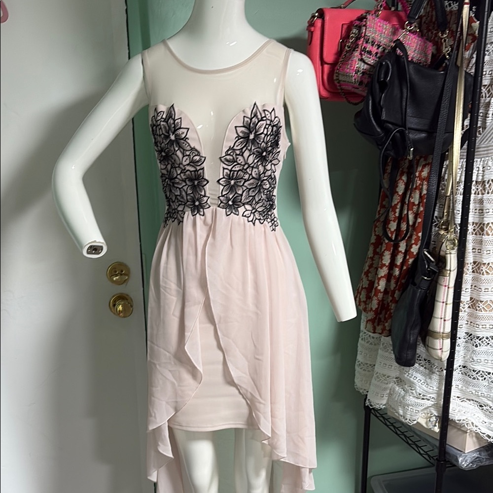 Elegant Pink High Low Scoop Neck Dress